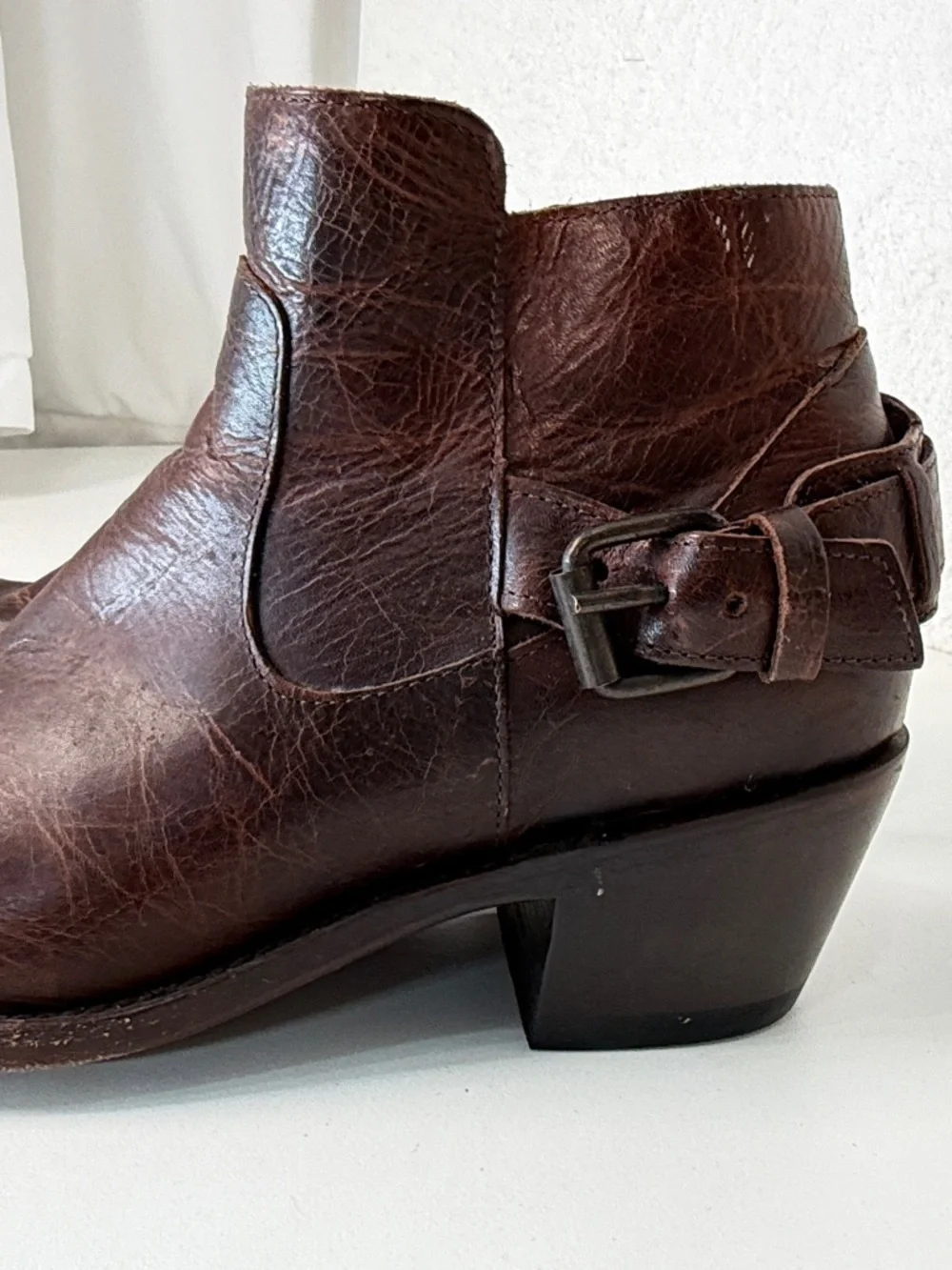 JB Dillon Brown Leather Western Ankle Boots Buckle Moto Cowboy Size 7.5 western